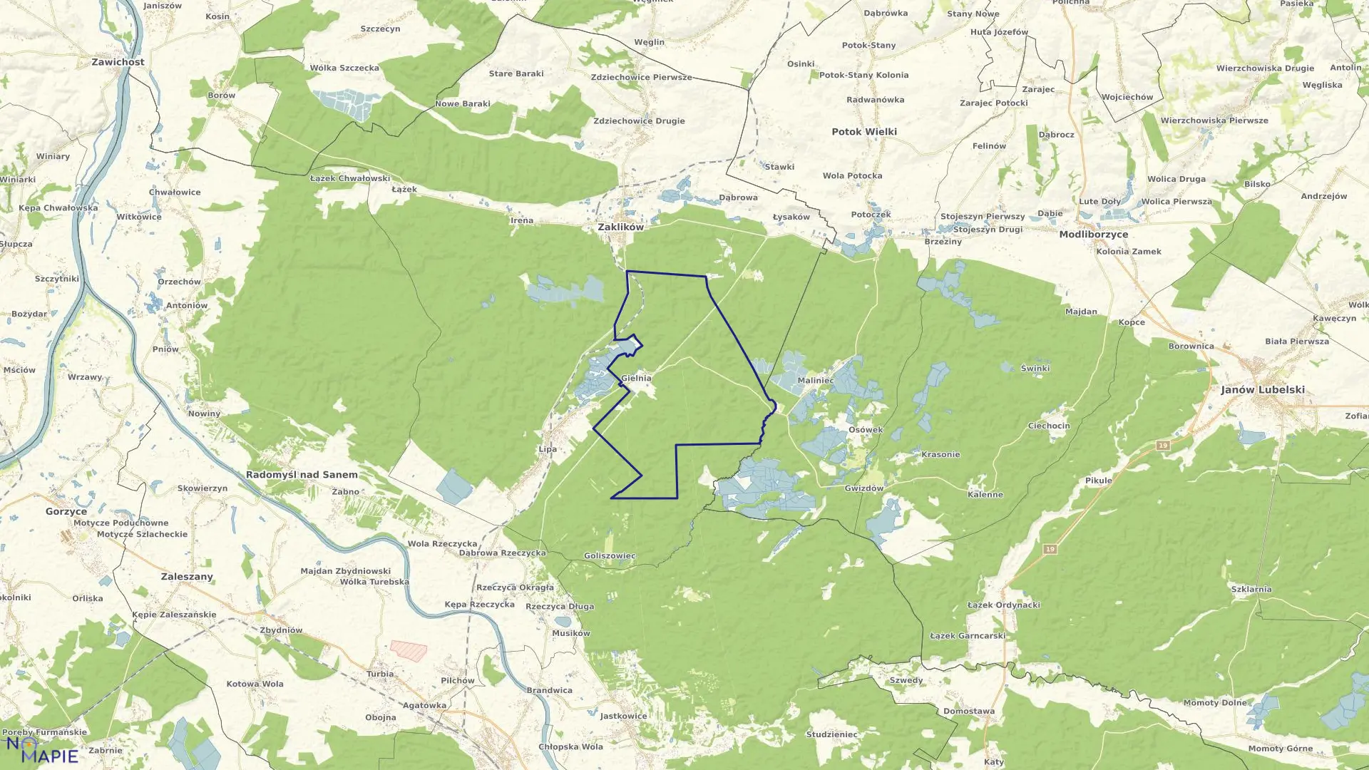 Mapa obrębu Gielnia w gminie Zaklików