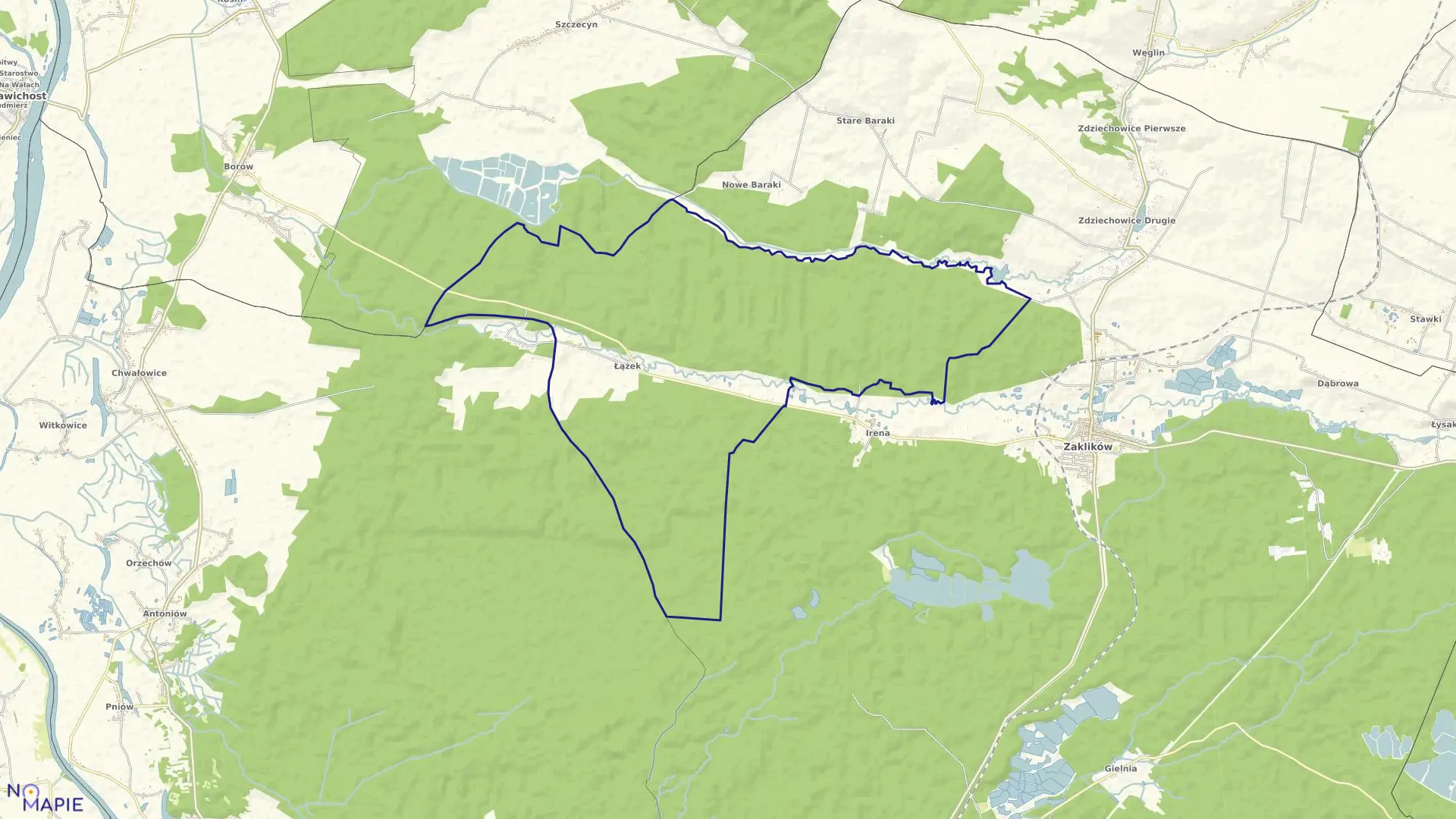 Mapa obrębu Łążek Zaklikowski w gminie Zaklików