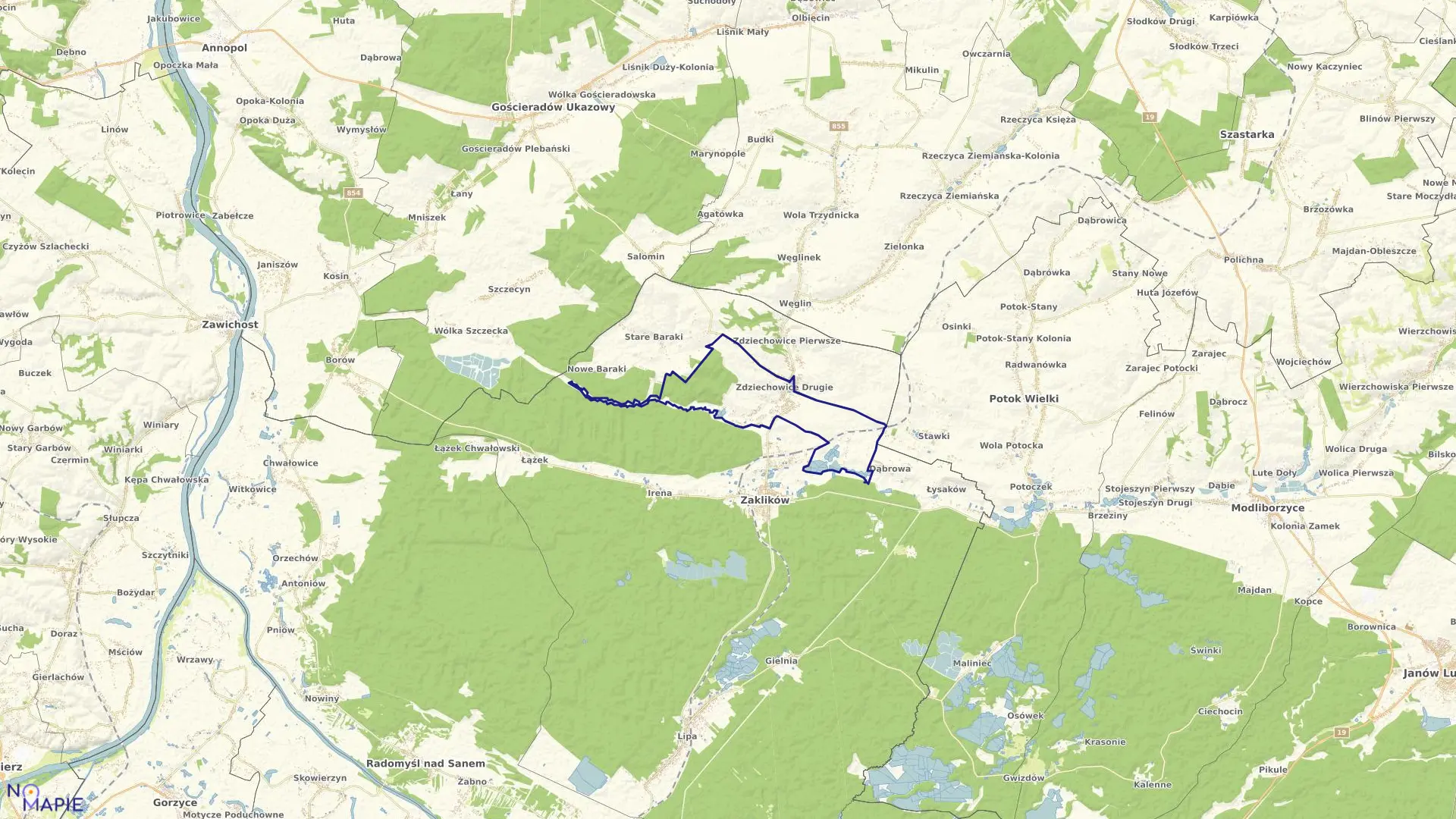 Mapa obrębu Zdziechowice Drugie w gminie Zaklików